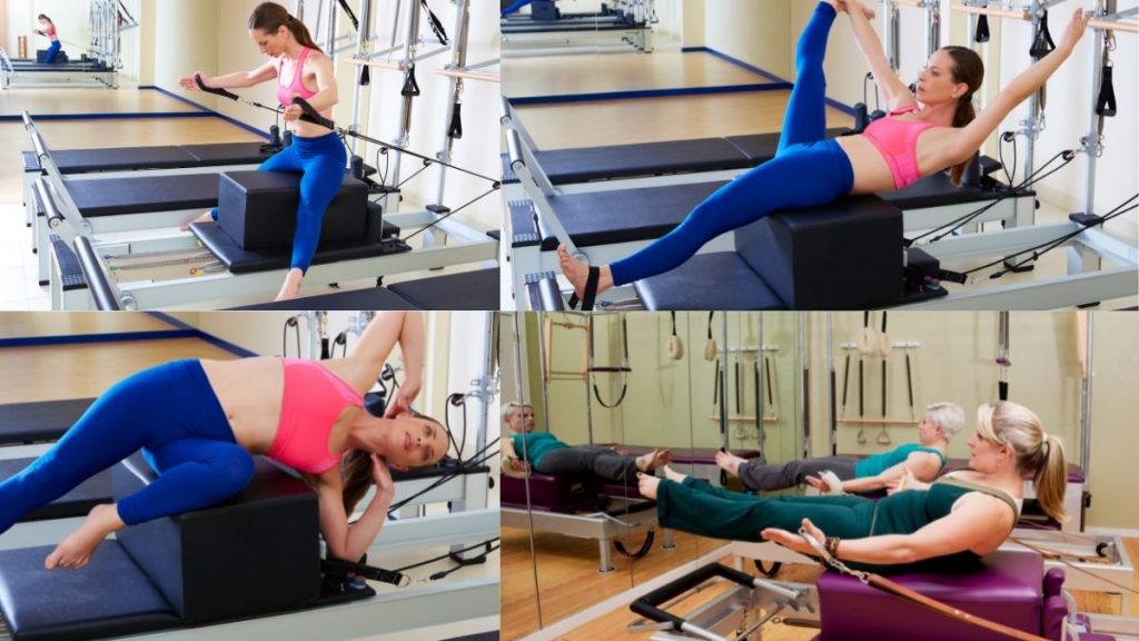 exercises on the sitting box of the Pilates reformer